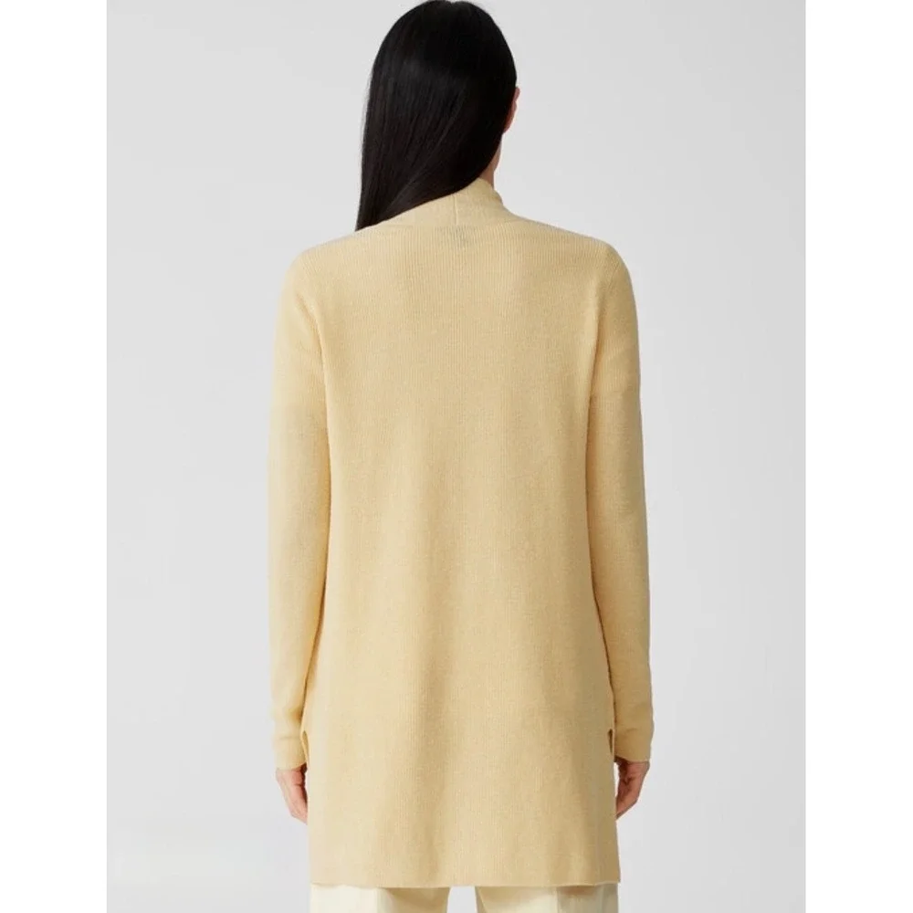 Eileen Fisher Long Cardigan Womens M Yellow Organic Linen Cotton‎ Open Front